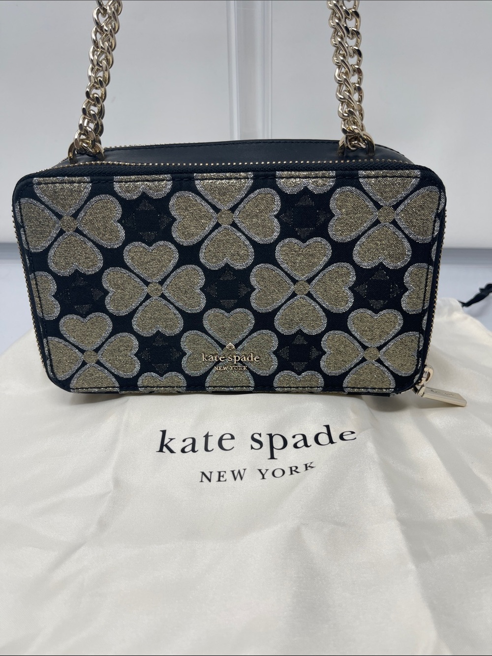 kate spade black and Gold Clover Jacquard Chain Shoulder/crossbody Bag